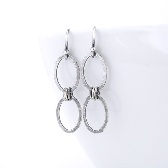 Simple Silver Earrings Silver Dangle Earrings Chain Link Earrings