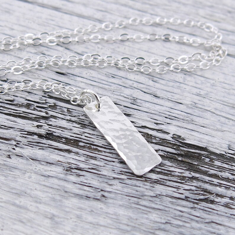 Small Bar Necklace Sterling Silver Pendant Rectangle Necklace Etsy