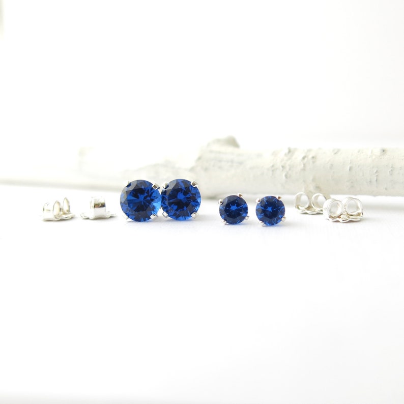 Blue Sapphire Earrings Sapphire Stud Earrings Tiny Stud Earrings Gemstone Post Earrings September Birthstone Jewelry Holiday Gift for Her image 6