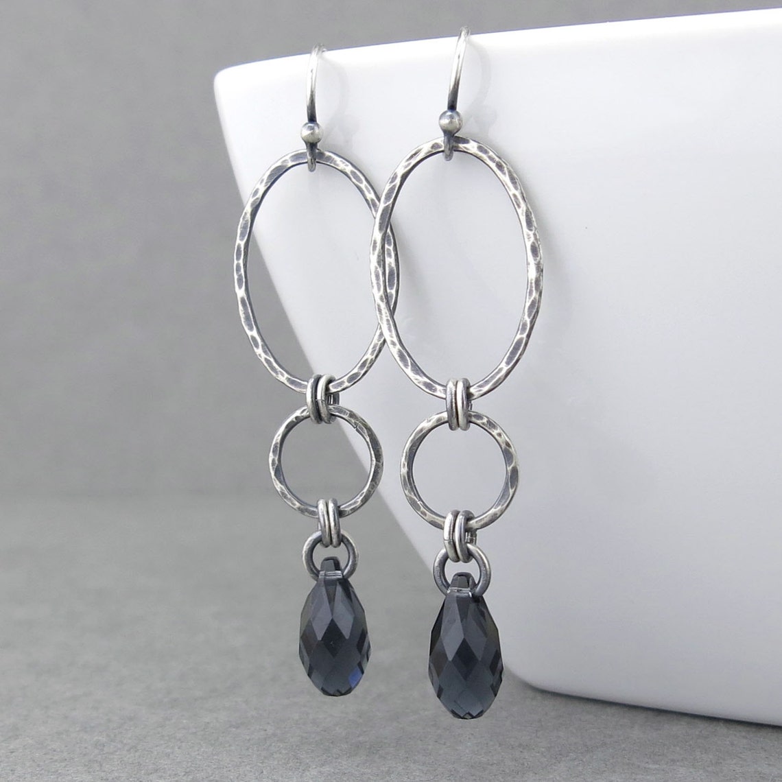 Long Earrings for Women Silver Drop Earrings Gray Crystal | Etsy