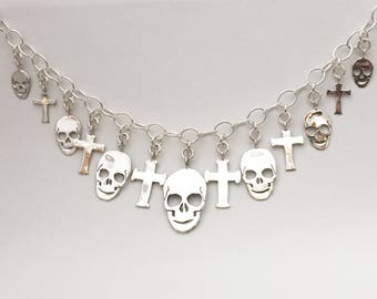 Coin Necklace Skull Cross Pendants made from 13 Vintage American Silver Coins Quarters Dollar