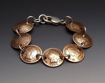 Indian Pennies Bracelet made from 7 Vintage American Coins