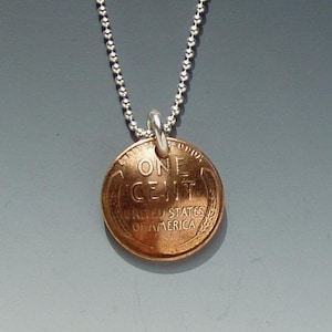 One Cent Pendant Made from Vintage US Wheat Penny Coin