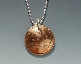 One Cent Pendant Made from Vintage US Wheat Penny Coin