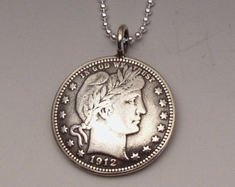Silver Barber US Quarter Coin Pendant
