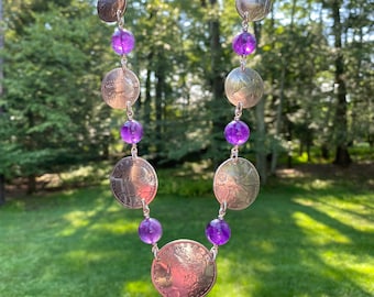 Silver Coins Necklace with 16mm Amethyst Spheres