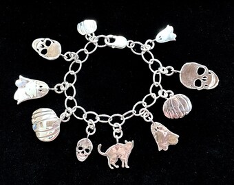 Spooky Halloween Loaded Charm Bracelet Made from Silver Vintage American Dime, Quart and Half Dollar Coins