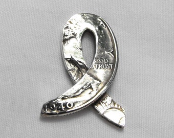 Awareness Ribbon made from Vintage American Silver Half Dollar Coin