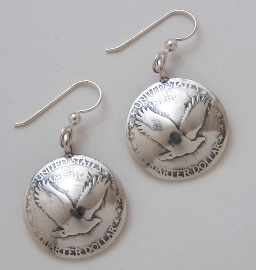 Boucles D'oreilles Anciennes Argent Doré - Monnaie USA Liberty - Dormeuses