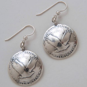 Silver Eagle Earrings made from Vintage US Silver Standing Liberty Quarters image 1