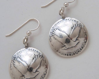 Silver Eagle Earrings made from Vintage US Silver Standing Liberty Quarters