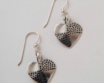 Recycled Dimes Silver Heart Dot Earrings made from Vintage US Silver Dimes