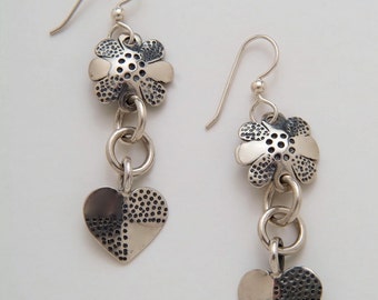 Flower and Heart Earrings made from Vintage Silver American Dime Coins