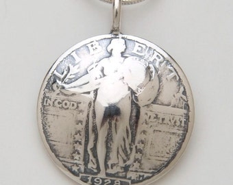 Silver Lady Liberty Pendant made from Vintage Quarter Coin