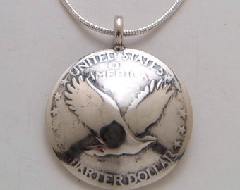 Silver Eagle Pendant Made from Vintage US Silver Liberty Quarter Coin