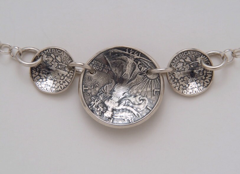 ハーフダラー3枚のヴィンテージアメリカンシルバーコインで作られた