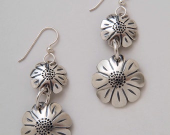 Daisy Earrings made from Vintage US Silver Dime and Quarter Coins