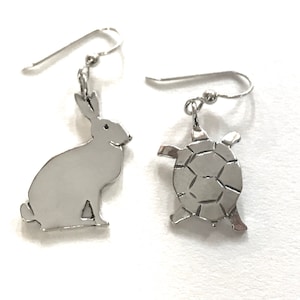 Tortoise & Hare Earrings Made from Silver Vintage American Half Dollar and Quarter Coins
