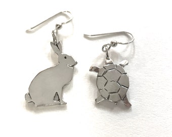 Tortoise & Hare Earrings Made from Silver Vintage American Half Dollar and Quarter Coins