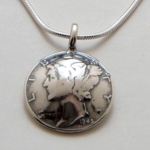 Silver Pendant Made from Vintage US Silver Mercury Dime Coin