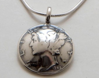 Silver Pendant Made from Vintage US Silver Mercury Dime Coin