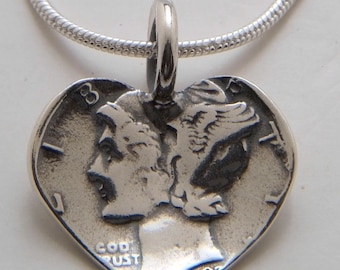 Silver Heart Dime Pendant Made from Vintage US Silver Mercury Dime Coin