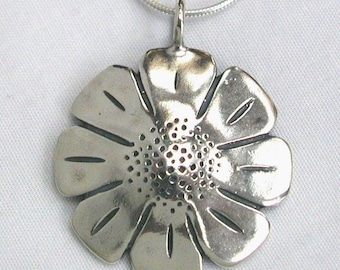 Silver Daisy Pendant Made from Vintage Walking Liberty Half Dollar Coin