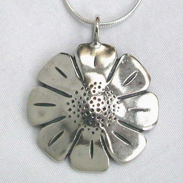 Silver Daisy Pendant Made from Vintage Walking Liberty Half Dollar Coin
