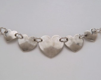 Coins Silver Hearts Necklace made from 5 Vintage American Silver Coins