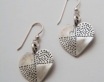 Silver Heart Dot Earrings made from Vintage US Silver Standing Liberty Quarters