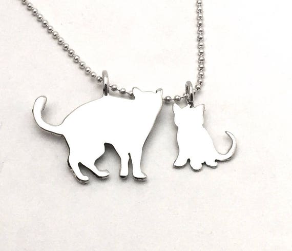 Mama Cat & Kitten Pendants Made From Vintage Silver US Half