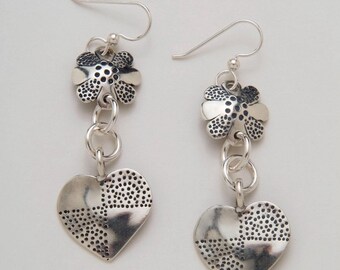 Flower and Heart Earrings made from Vintage Silver American Dime and Quarter Coins