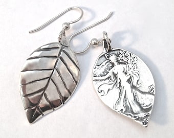 Leaf Half Dollar Earrings Recycled Vintage US Coins