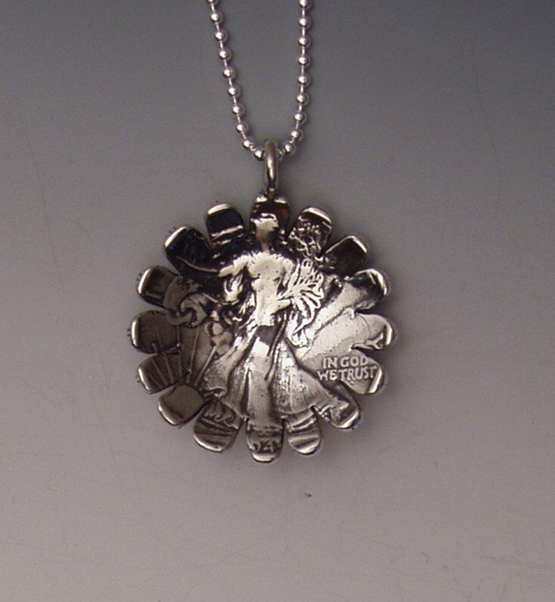 Sunflower Pendant Made From Silver Half Dollar Coin Etsy