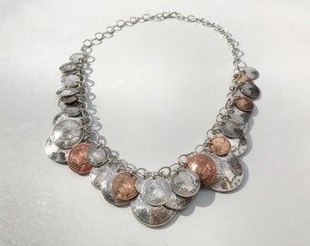 Overloaded Coin Charm Necklace made from Silver Dollars, Halves, Quarters, Dimes, Nickels, Pennies, etc