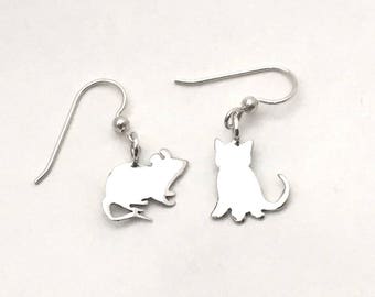 Kitten & Mouse Earrings made from Vintage US Silver Dimes