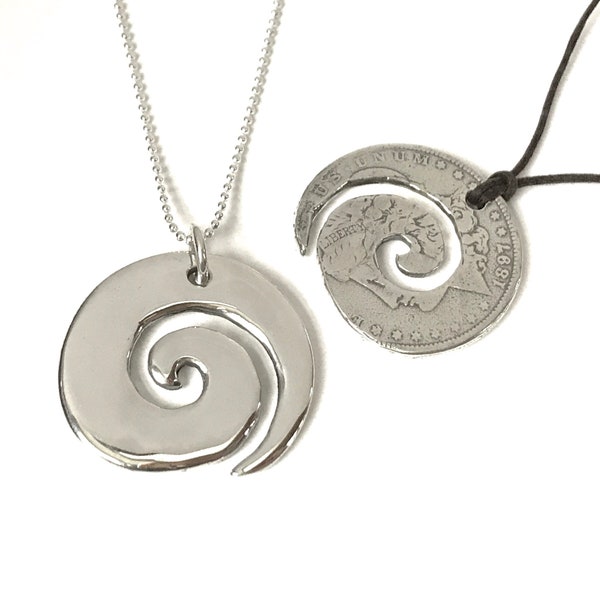 Spiral Maori Pendant made from Morgan Silver Dollar