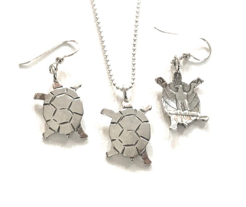 Turtle Pendant or Earrings Made from Silver Vintage American Quarter Coins image 1