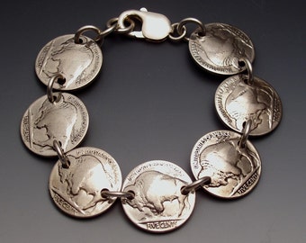 Buffalo Nickels Bracelet made from 7 Vintage American Coins