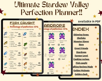 Peut inclure: Une liste de contrôle imprimable pour les joueurs de Stardew Valley afin de suivre leur progression dans le jeu. La liste de contrôle comprend des sections pour les poissons pêchés, les stardrops, les recettes de cuisine, et plus encore. La liste de contrôle est disponible au format PDF.