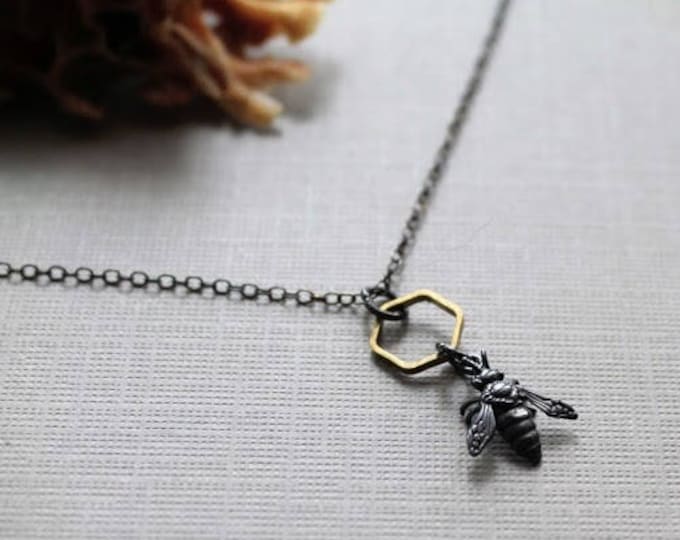 Queen Bee // tiny sterling silver honey bee necklace