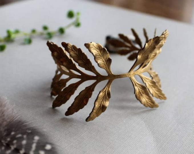 Fern Frond // vintage brass leaf bracelet