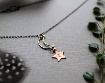 My Moon and Star // personalized moon and star necklace