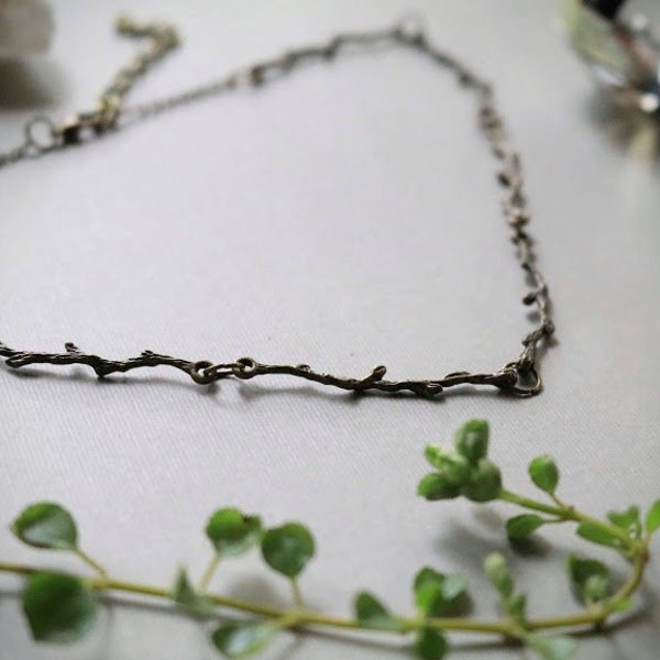 Green Witch // simple brass branch necklace