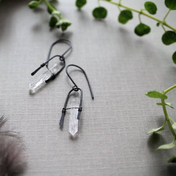 Lucky // raw quartz and oxidized sterling silver earrings