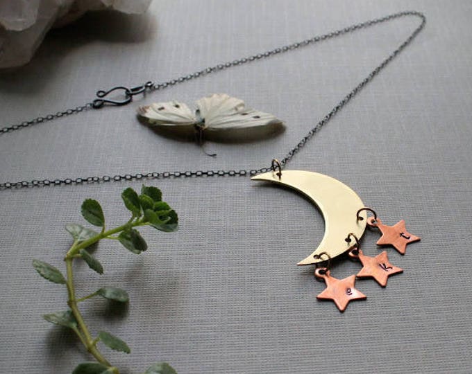 Moonchild // custom initial celestial moon necklace - you can choose 1-3 stars!