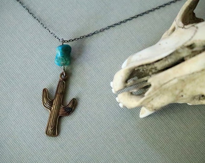 Sanguaro // vintage cactus and real turquoise necklace