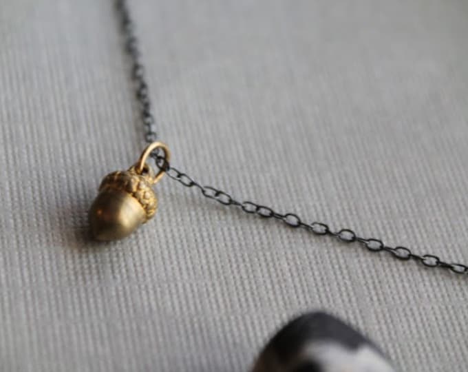 Wee Acorn // tiny brass acorn necklace