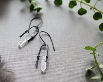 Lucky // raw quartz and oxidized sterling silver earrings