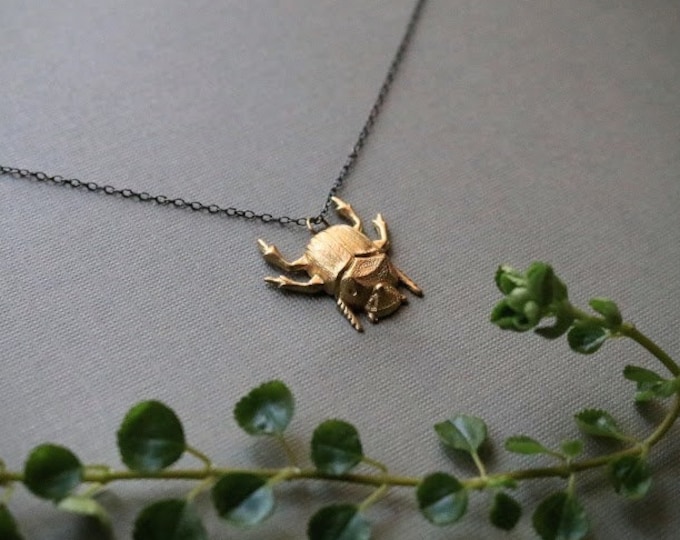 Scarab // brass beetle necklace